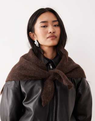 Asos Design Alpaca Wool Mix Knit Triangle Scarf In Brown