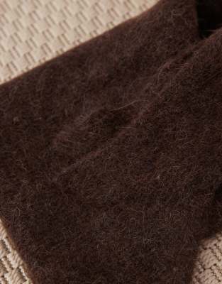 Asos Design Alpaca Wool Mix Knit Triangle Scarf In Brown