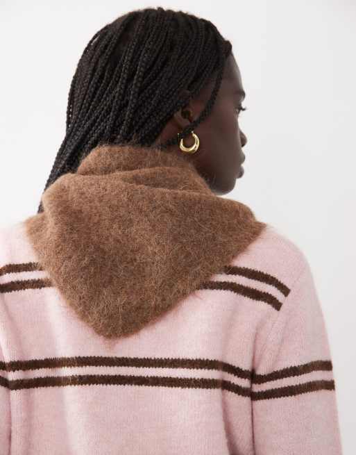 ASOS DESIGN alpaca wool mix knitted triangle scarf in chocolate, 2 of 3