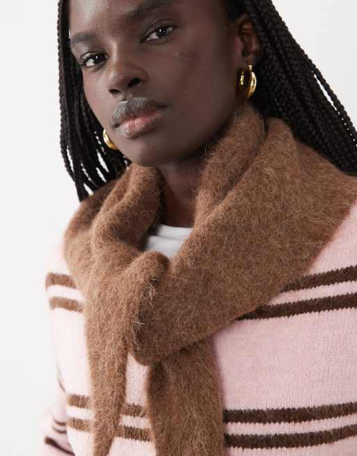 ASOS DESIGN alpaca wool mix knitted triangle scarf in chocolate, 3 of 3