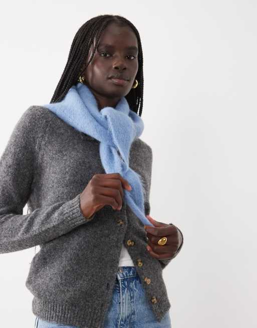 ASOS DESIGN alpaca wool mix knitted triangle scarf in mid blue, 2 of 3