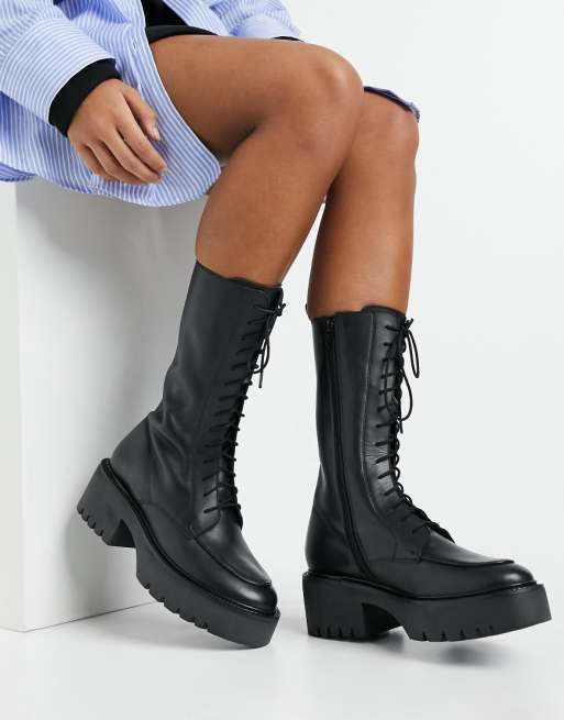 ASOS DESIGN Alpha premium leather lace up boots in black | ASOS