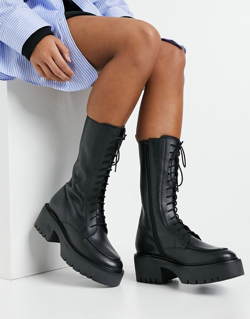 ASOS DESIGN – Alpha – Svarta boots i högklassiskt läder med snörning