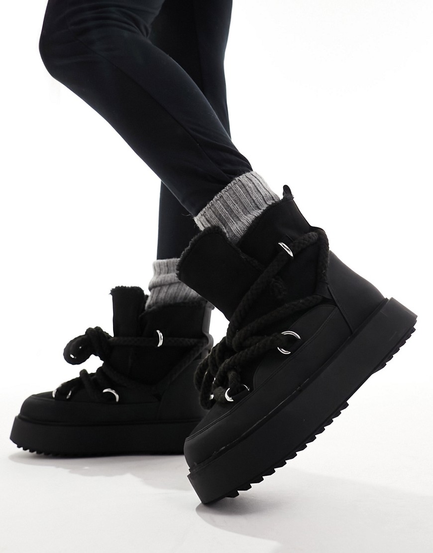 ASOS DESIGN Alpine shearling lace up snow boots in black