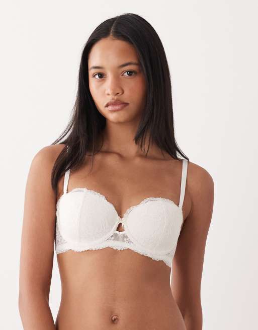 ASOS DESIGN - Alt til bruden - Lola - Elfenbenshvid stropløs BH med bøjle og aftagelige satinstropper samt blonder