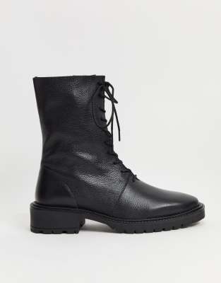 ASOS DESIGN Alton leather lace up boots in black