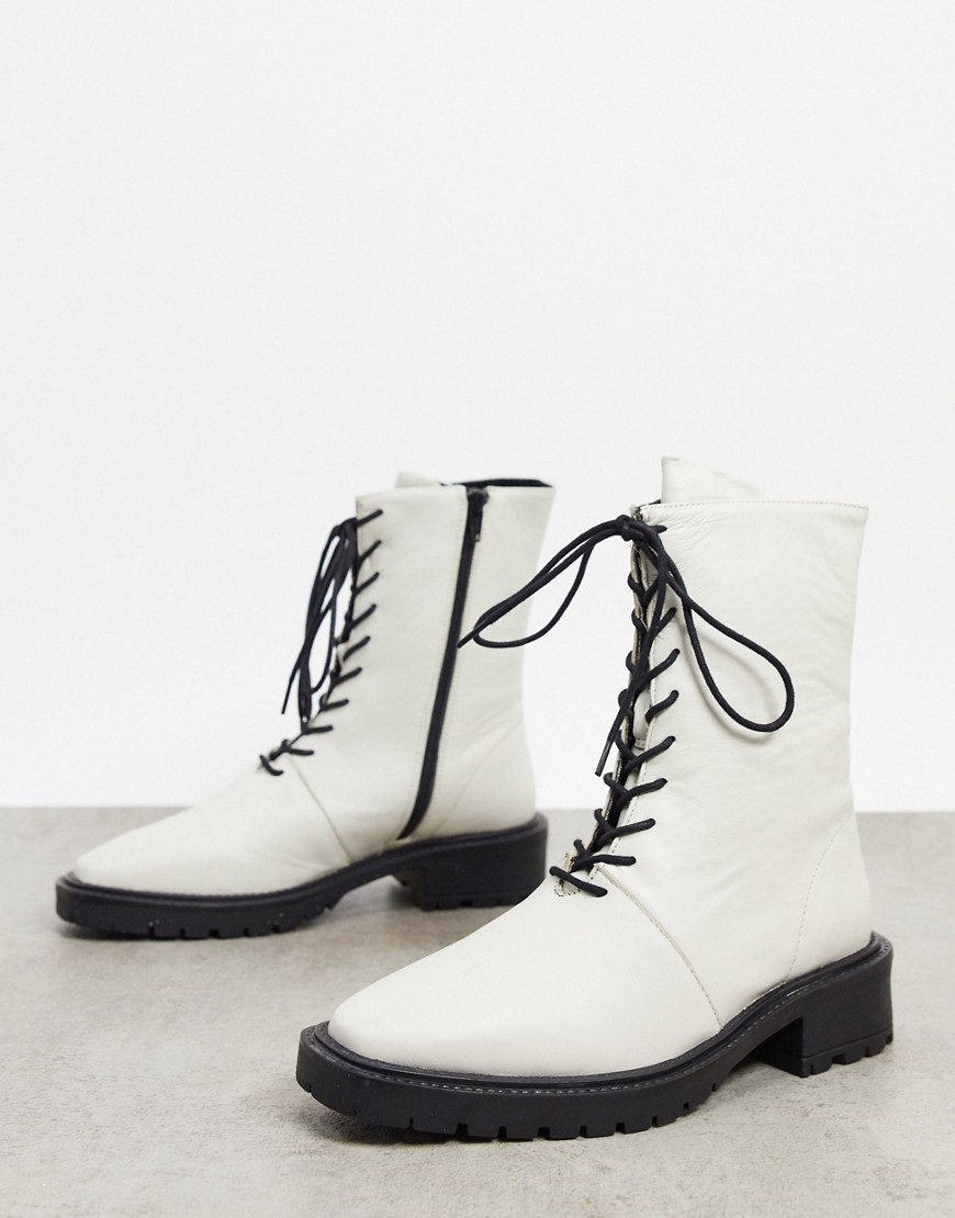 Asos Design Alton Leather Lace Up Boots In White