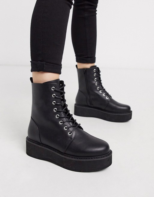 ASOS DESIGN Alva chunky lace up ankle boots in black | ASOS