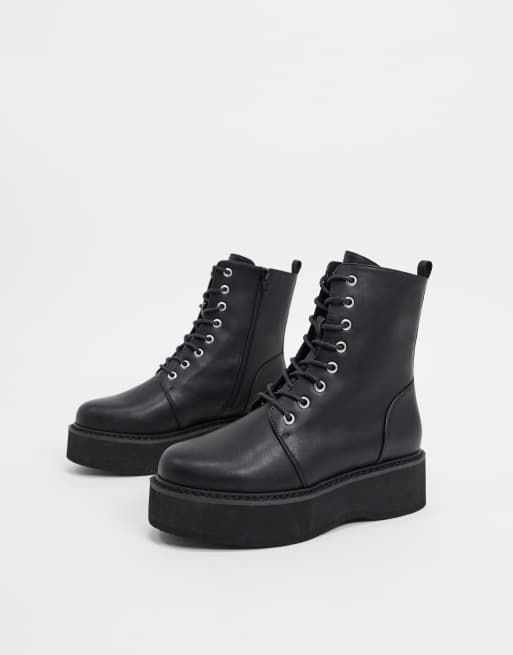 Asos design alva chunky lace up ankle boots sales in black