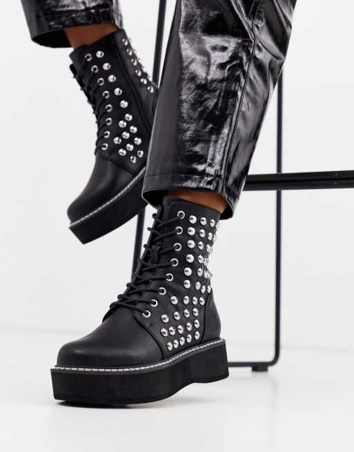 topshop apis chunky lace up boot in off white