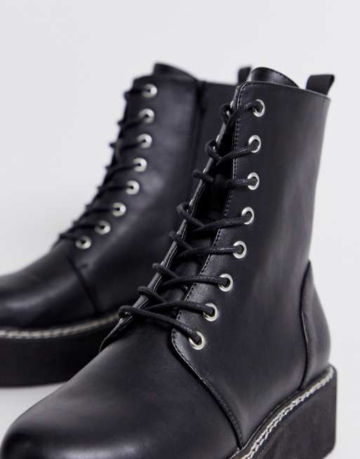 ASOS DESIGN – Alva – Czarne sznurowane buty do kostki na grubej podeszwie, 3 z 4