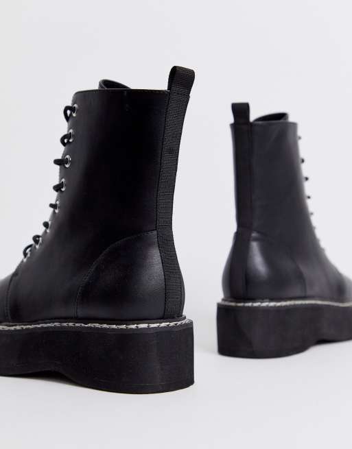 ASOS DESIGN – Alva – Czarne sznurowane buty do kostki na grubej podeszwie, 4 z 4