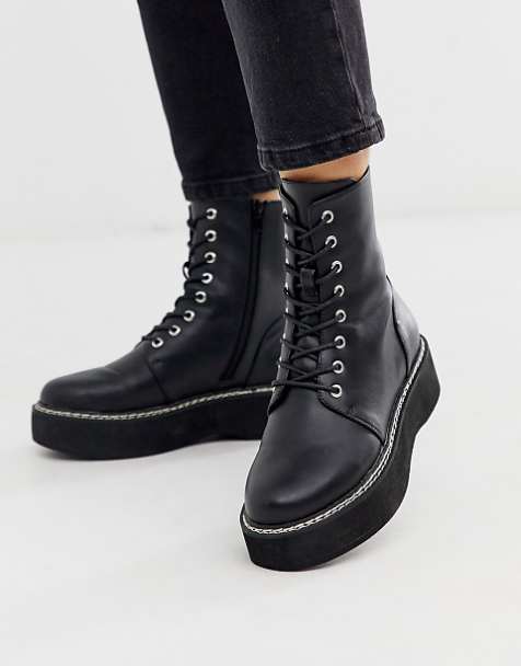 Damenstiefel | Knöchelhoch, kniehoch und überkniehoch | ASOS Vagabond 39 6 Leder flach Schuhe schwarz blogger punk