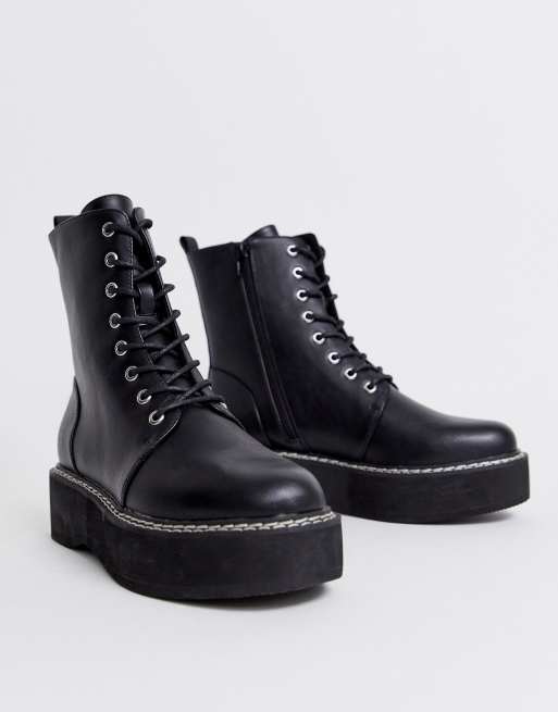 ASOS DESIGN – Alva – Svarta grova ankelboots med snörning, 2 av 4