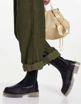  Jeans Flatform Chelsea Cleat Sock ブーツ Leather Cleat Flatform Chelsea Sock Boots | Black | Tommy