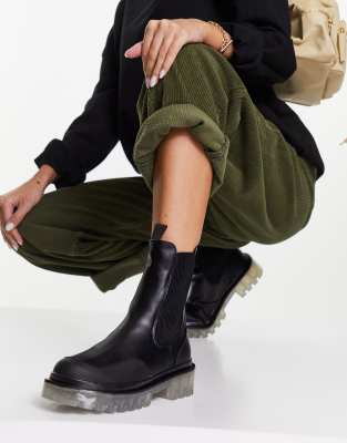  Jeans Flatform Chelsea Cleat Sock ブーツ Leather Cleat Flatform Chelsea Sock Boots | Black | Tommy