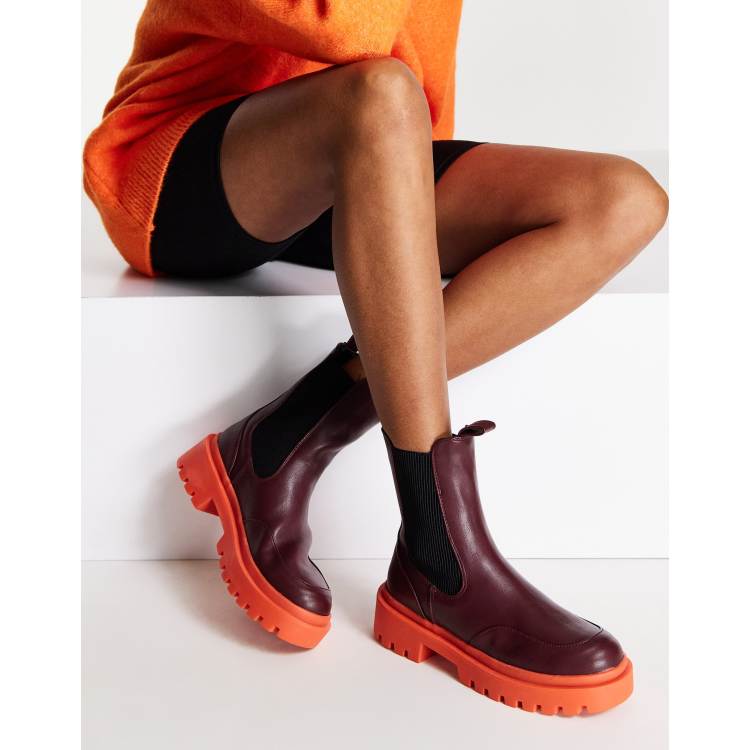 DESIGN Always colored sole Chelsea boots in burgundy and red | ASOS