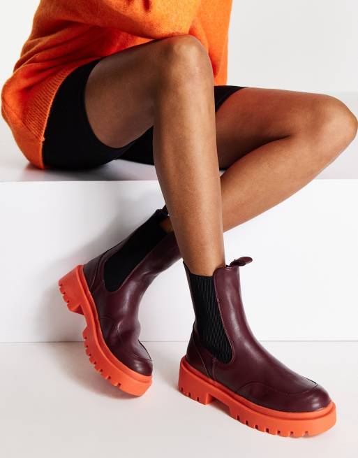 ASOS DESIGN Always coloured sole chelsea boots in burgundy and red