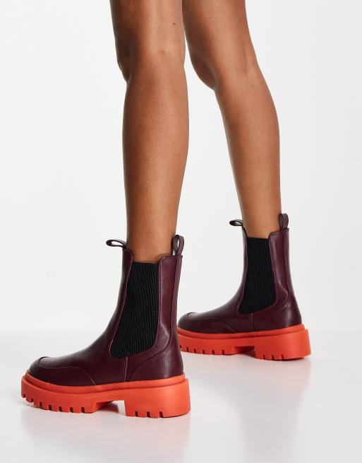 ASOS DESIGN Always coloured sole chelsea boots in burgundy and red