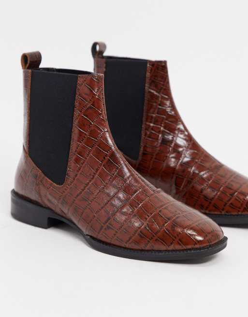 ASOS DESIGN - Alyssa - Brune chelsea-støvler i læder med krokodilleskind