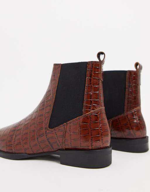 ASOS DESIGN - Alyssa - Brune chelsea-støvler i læder med krokodilleskind, 4 af 4