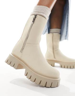 Asos Design Amalfi Zip Up Biker Boots In Off-white