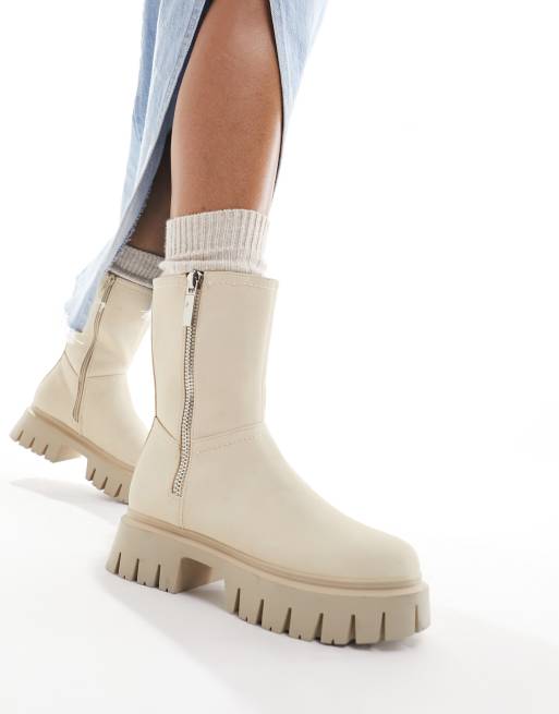 Beige on sale biker boots