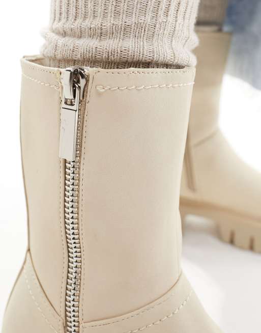 ASOS DESIGN Amalfi zip up biker boots in off white