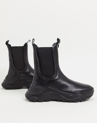 ASOS DESIGN Amari premium leather sporty chelsea boots in black | ASOS
