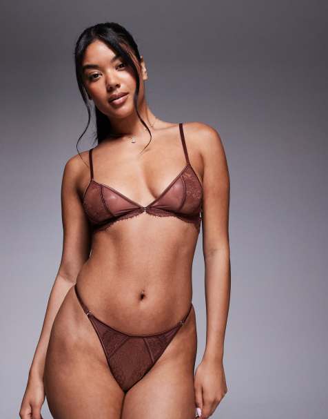 ASOS DESIGN – Amber – Czekoladowy zestaw bielizny z siateczki i koronki - view 1