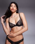 [ASOS DESIGN] ASOS DESIGN Amber lace & mesh underwired bra with ring detail in black 38C BLACK