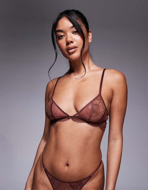 ASOS DESIGN – Amber – Miękki czekoladowy biustonosz z siateczki i koronki, 3 z 4