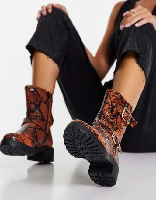 Snake print hot sale biker boots