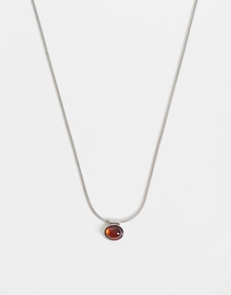 ASOS DESIGN amber stone pendant necklace in silver - view 1