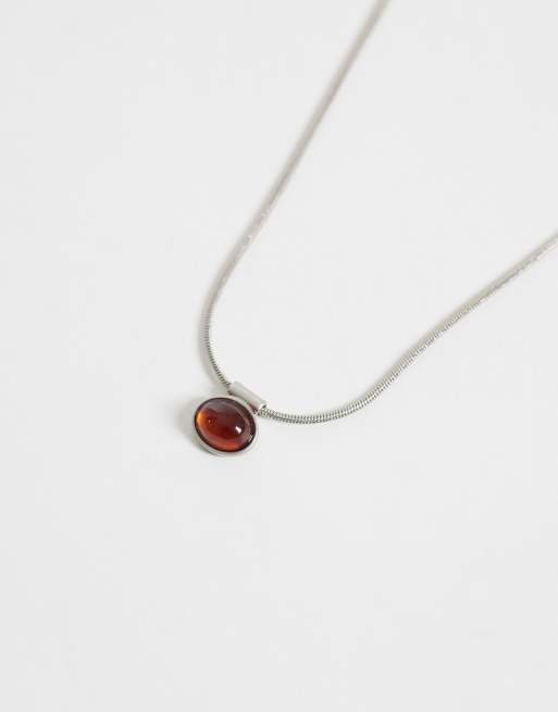 ASOS DESIGN amber stone pendant necklace in silver, 3 of 4