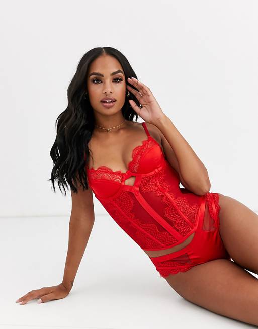 ASOS DESIGN Amber underwire basque bra with satin & mesh A photo ASOS DESIGN Amber underwire basque bra with satin & mesh A