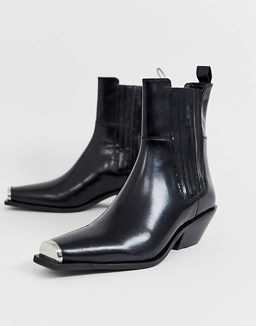 ASOS DESIGN Ambition premium metal toe western ankle boots in black ...