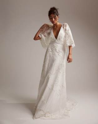 ASOS DESIGN Amelia cutwork embroidered wedding dress with kimono sleeve