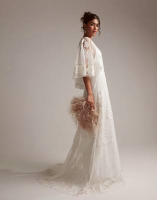 ASOS DESIGN Amelia cutwork embroidered wedding dress with kimono sleeve |  ASOS