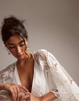 ASOS DESIGN Amelia cutwork embroidered wedding dress with kimono sleeve |  ASOS
