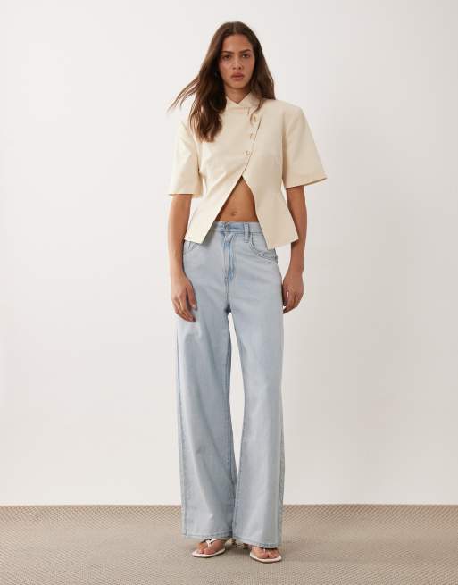 ASOS DESIGN - americana asimétrica de manga corta en crudo, 3 de 4