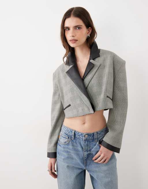 ASOS DESIGN americana boxy con detalle de doble cuello efecto piel y a cuadros, 2 de 4