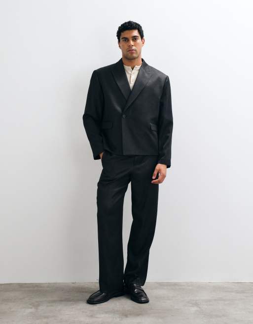 ASOS DESIGN americana boxy cruzada tipo traje en efecto denim negro, 1 de 5