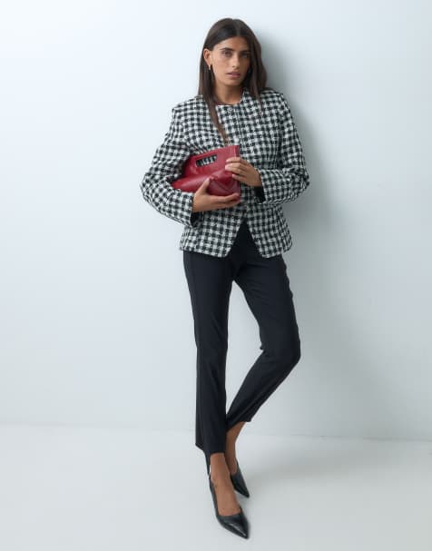 ASOS DESIGN americana de sastre con cuello alto y botones plateados en cuadro monocromático - view 1