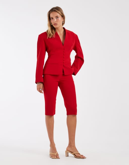  ASOS DESIGN - Americana de sastre roja sin solapas con botones y cintura marcada, 4 de 4