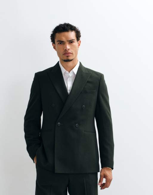 ASOS DESIGN - americana de traje regular de doble botonadura en crepé verde oscuro, 5 de 5