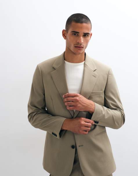 ASOS DESIGN - americana de traje slim en caqui a rayas diplomáticas - view 1