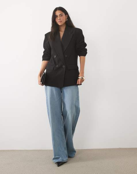 ASOS DESIGN - americana entallada de doble botonadura con hombros marcados en negro - view 1