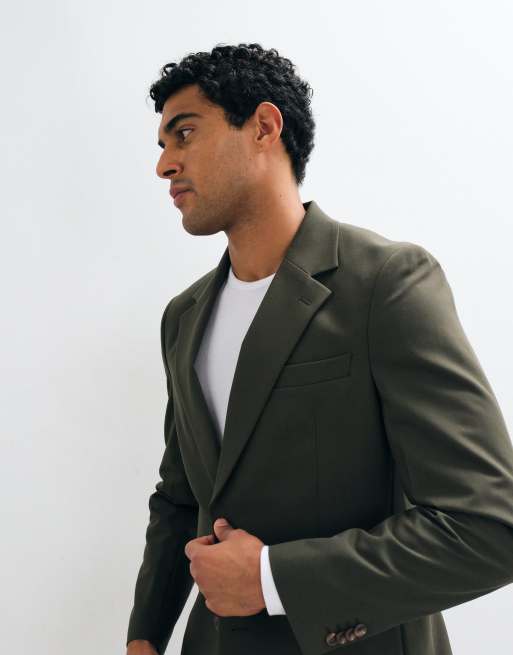 ASOS DESIGN americana slim antiarrugas en verde oliva, 2 de 5