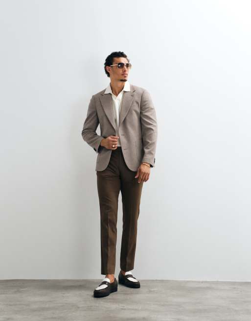 ASOS DESIGN - americana slim de traje combinable en beige con cuadro micro, 4 de 5